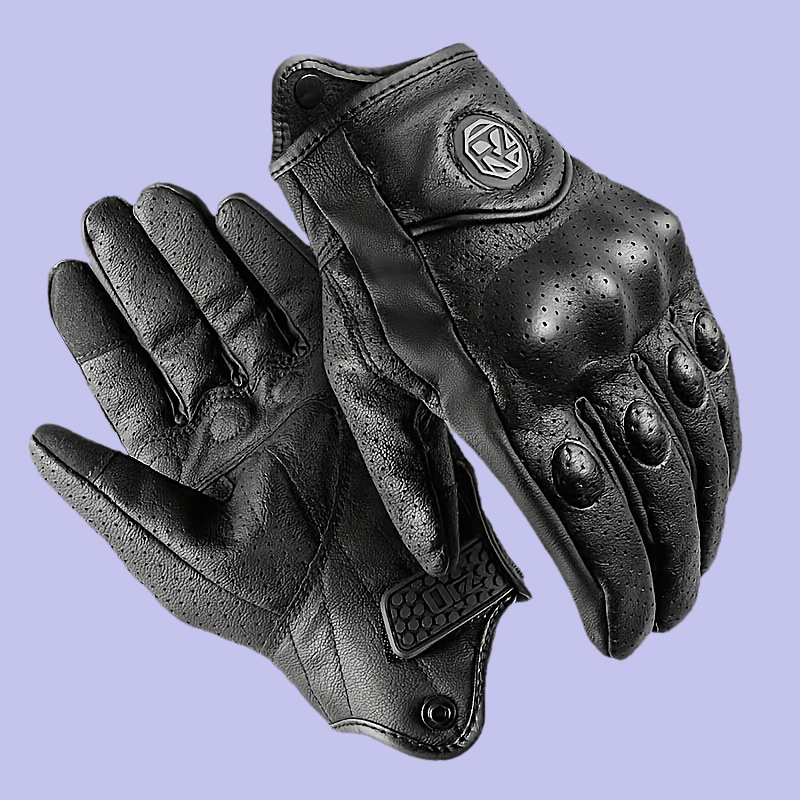 1 Pair Vintage Black Perforated Motorcycle Gloves - Image 11