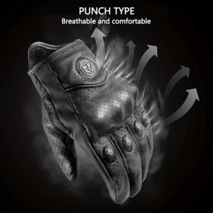 1 Pair Vintage Black Perforated Motorcycle Gloves