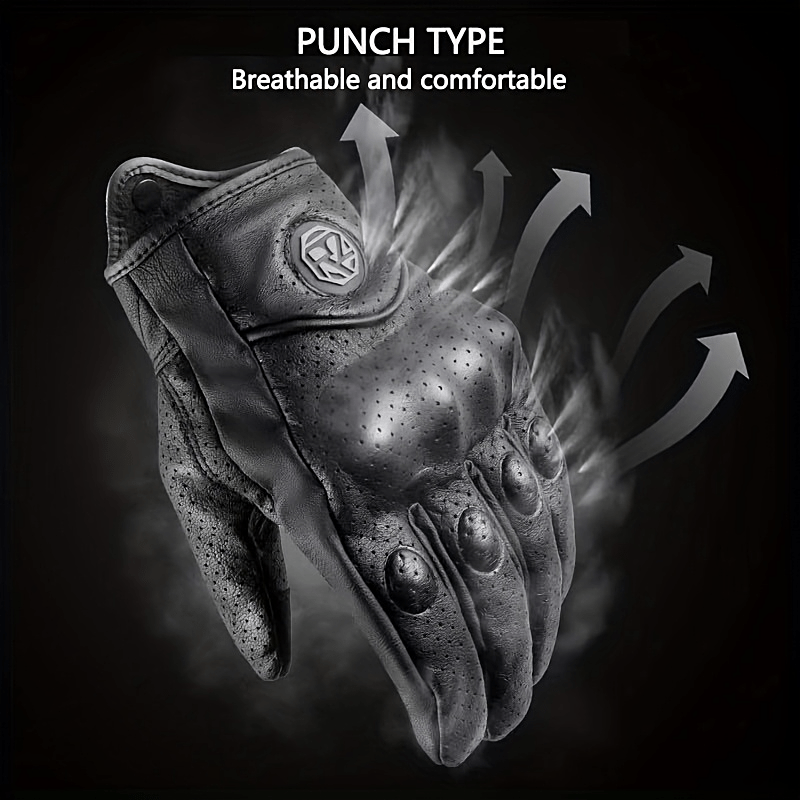 1 Pair Vintage Black Perforated Motorcycle Gloves