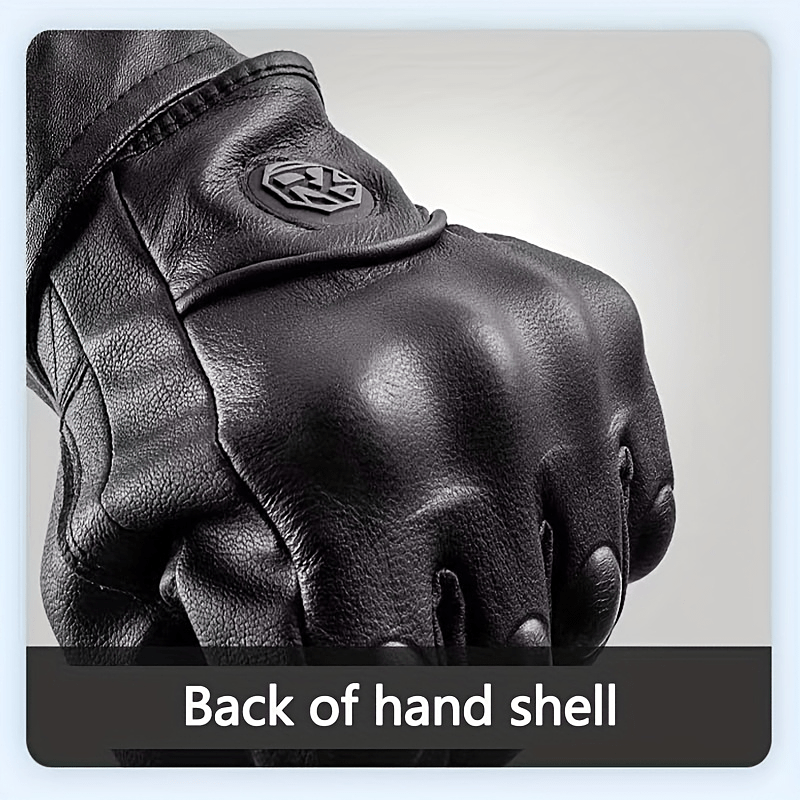 1 Pair Vintage Black Perforated Motorcycle Gloves - Breathable, Non-Slip Touchscreen Compatible, All-Season Riding Gear for Men and Women, Classic Retro Design with Logo Patch, Professional Riding Gear|Perforated Gloves|Perforated Design, Motorcycle Gloves