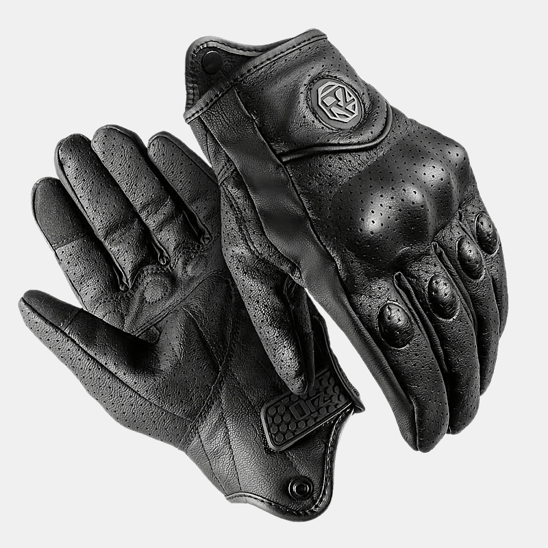 1 Pair Vintage Black Perforated Motorcycle Gloves - Image 8