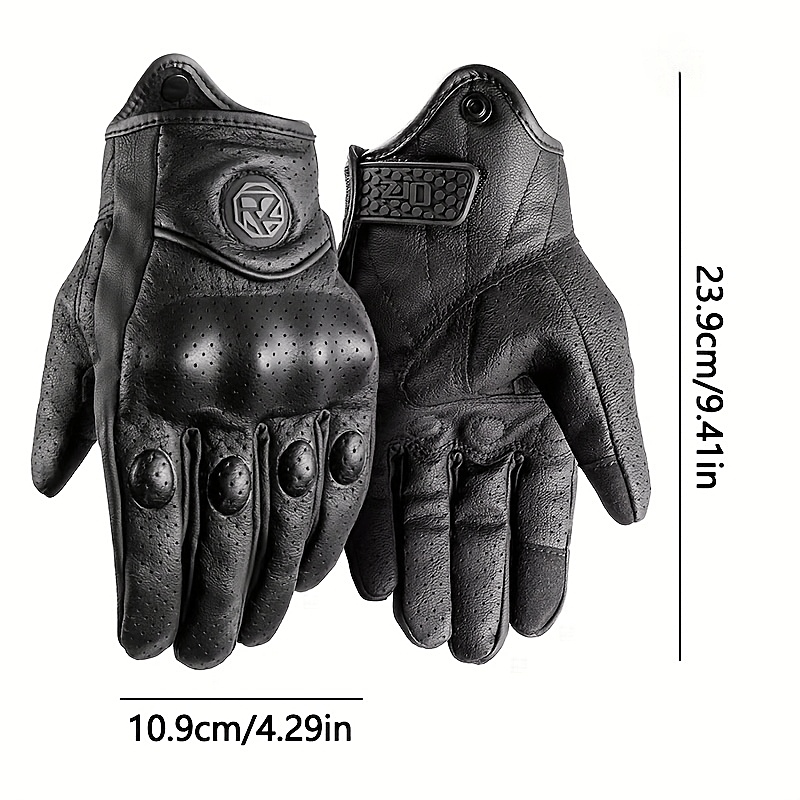 1 Pair Vintage Black Perforated Motorcycle Gloves - Image 4