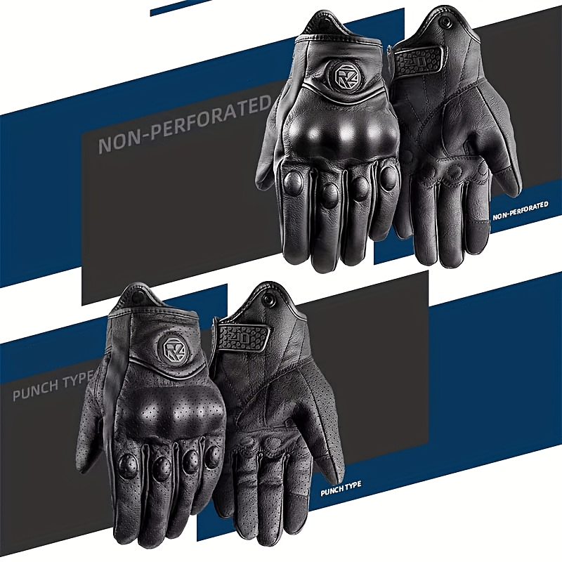 1 Pair Vintage Black Perforated Motorcycle Gloves - Image 5