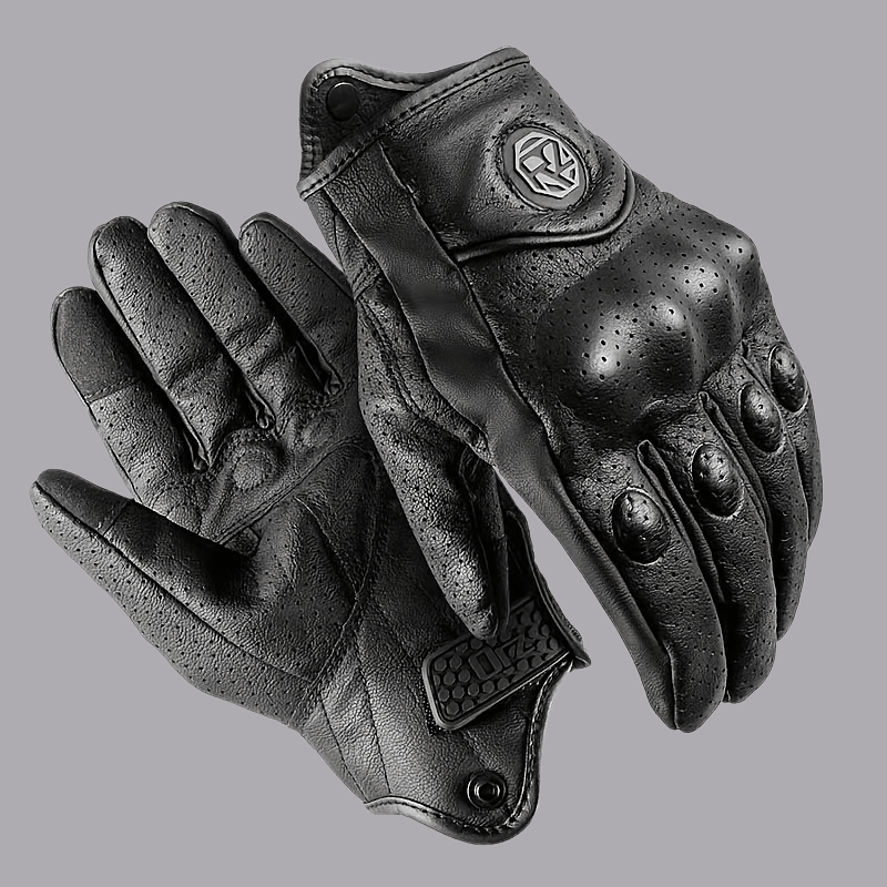 1 Pair Vintage Black Perforated Motorcycle Gloves - Image 10