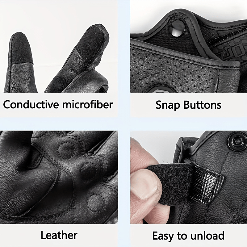 1 Pair Vintage Black Perforated Motorcycle Gloves - Image 12