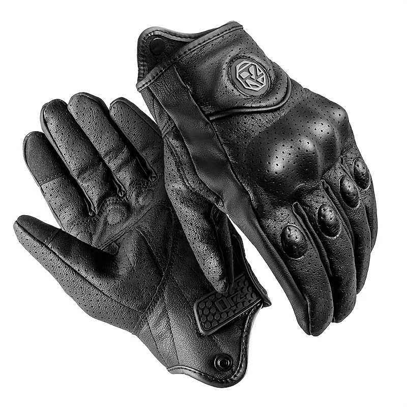 1 Pair Vintage Black Perforated Motorcycle Gloves - Image 6
