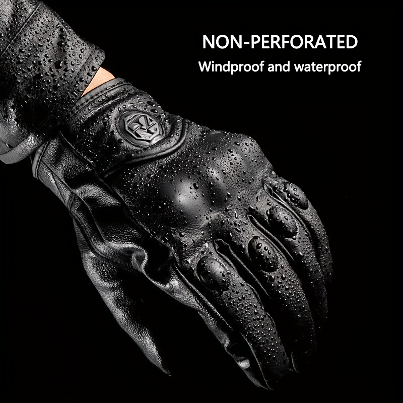 1 Pair Vintage Black Perforated Motorcycle Gloves - Breathable, Non-Slip Touchscreen Compatible, All-Season Riding Gear for Men and Women, Classic Retro Design with Logo Patch, Professional Riding Gear|Perforated Gloves|Perforated Design, Motorcycle Gloves