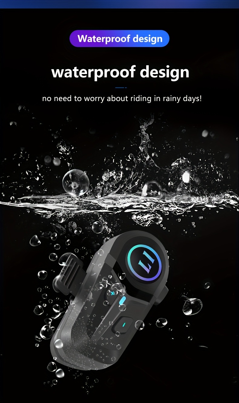 Kihous L1 Wireless Motorcycle Helmet Headset with Light, 10 Hours Playtime, Type-C Charging, Non-Waterproof, Plastic, Media Control, 450mAh Lithium Polymer Battery, 2.5-14W, Micro USB Earphone Jack, Smart Voice Assistant, Music Player