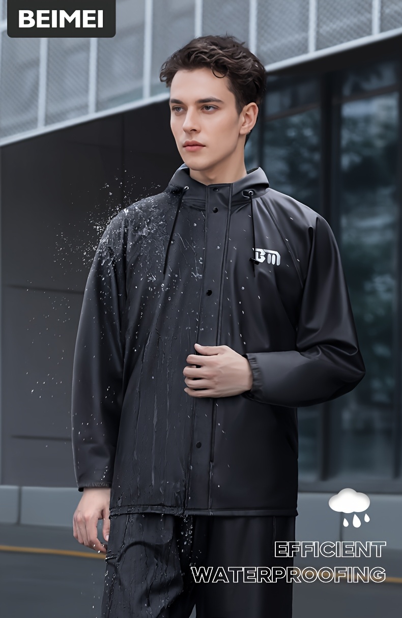 BM Raincoat and Pants for Men, Upper and Lower Separated Heavy Adult Motorcycle Raincoat Suit Black, Suitable for Riding, Outdoor Work, Outdoor Hiking