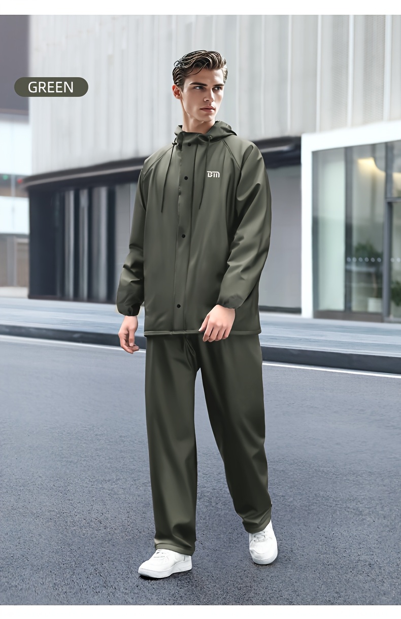 BM Raincoat and Pants for Men, Upper and Lower Separated Heavy Adult Motorcycle Raincoat Suit Black, Suitable for Riding, Outdoor Work, Outdoor Hiking