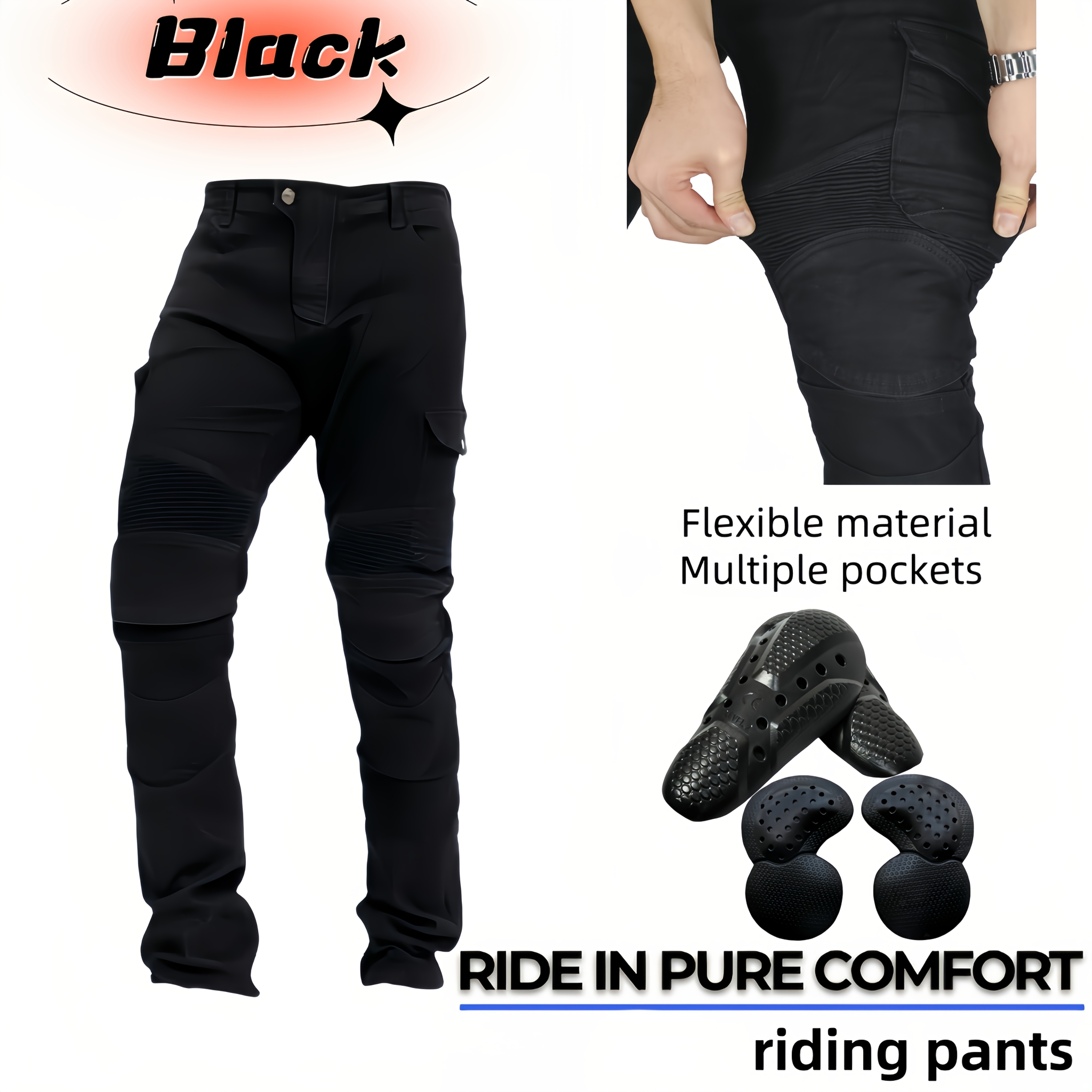 Men's Motorcycle Riding Jeans with Stretch Comfort & Multiple Pockets - Image 3