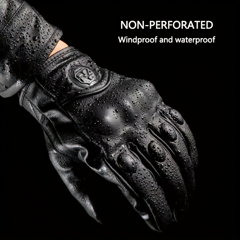 1 Pair Vintage Black Perforated Motorcycle Gloves - Image 3
