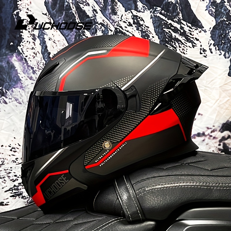 LUOCHOSE Modular Motorcycle Helmet - Sleek Black with Red Accents, ABS Material, Reflective Visor for Safe Night Riding, Ideal for Daily Commuting - Small Size, Motorcycle Riding Gear