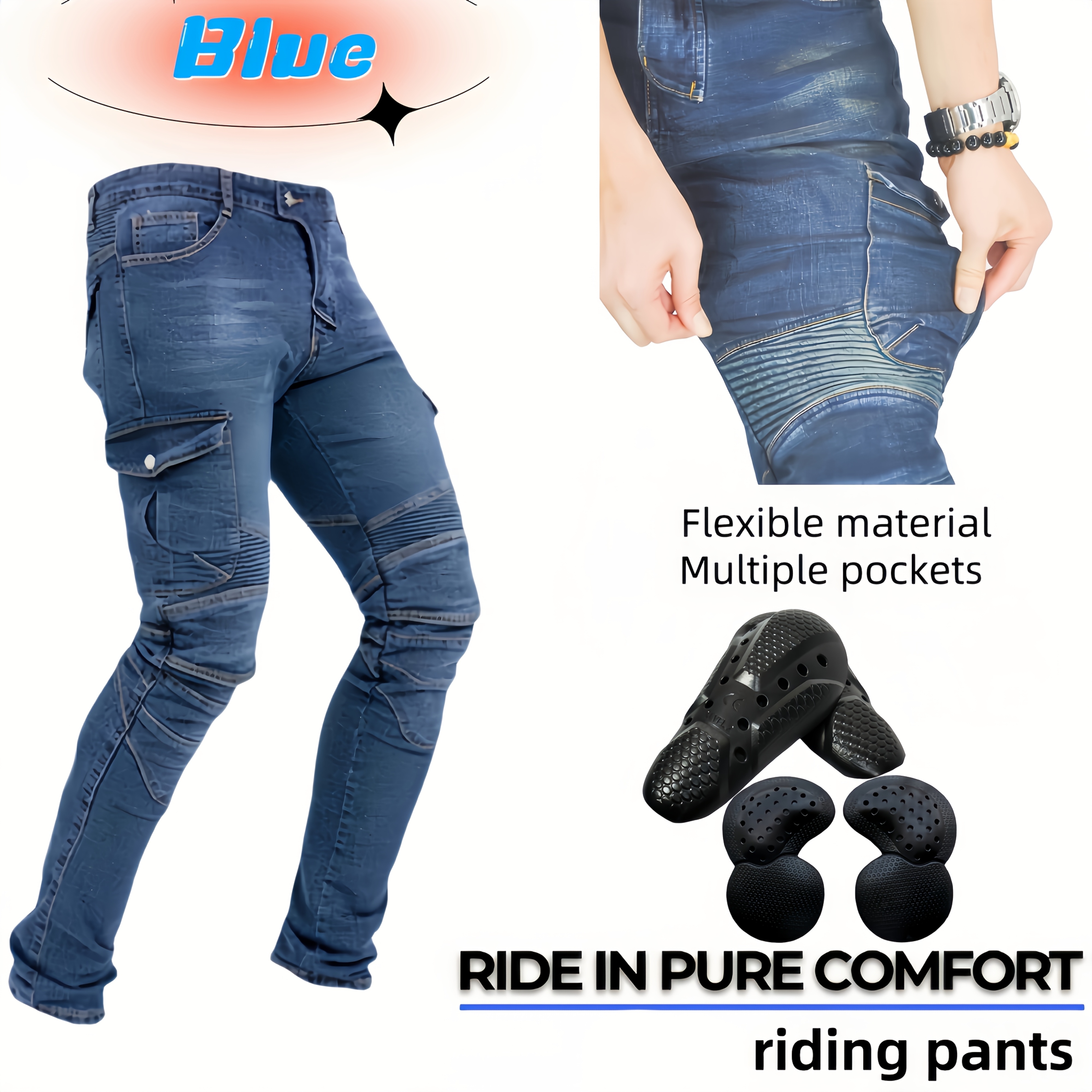 Men's Motorcycle Riding Jeans with Stretch Comfort & Multiple Pockets - Image 2