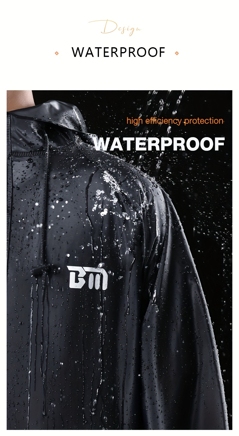 BM Raincoat and Pants for Men, Upper and Lower Separated Heavy Adult Motorcycle Raincoat Suit Black, Suitable for Riding, Outdoor Work, Outdoor Hiking