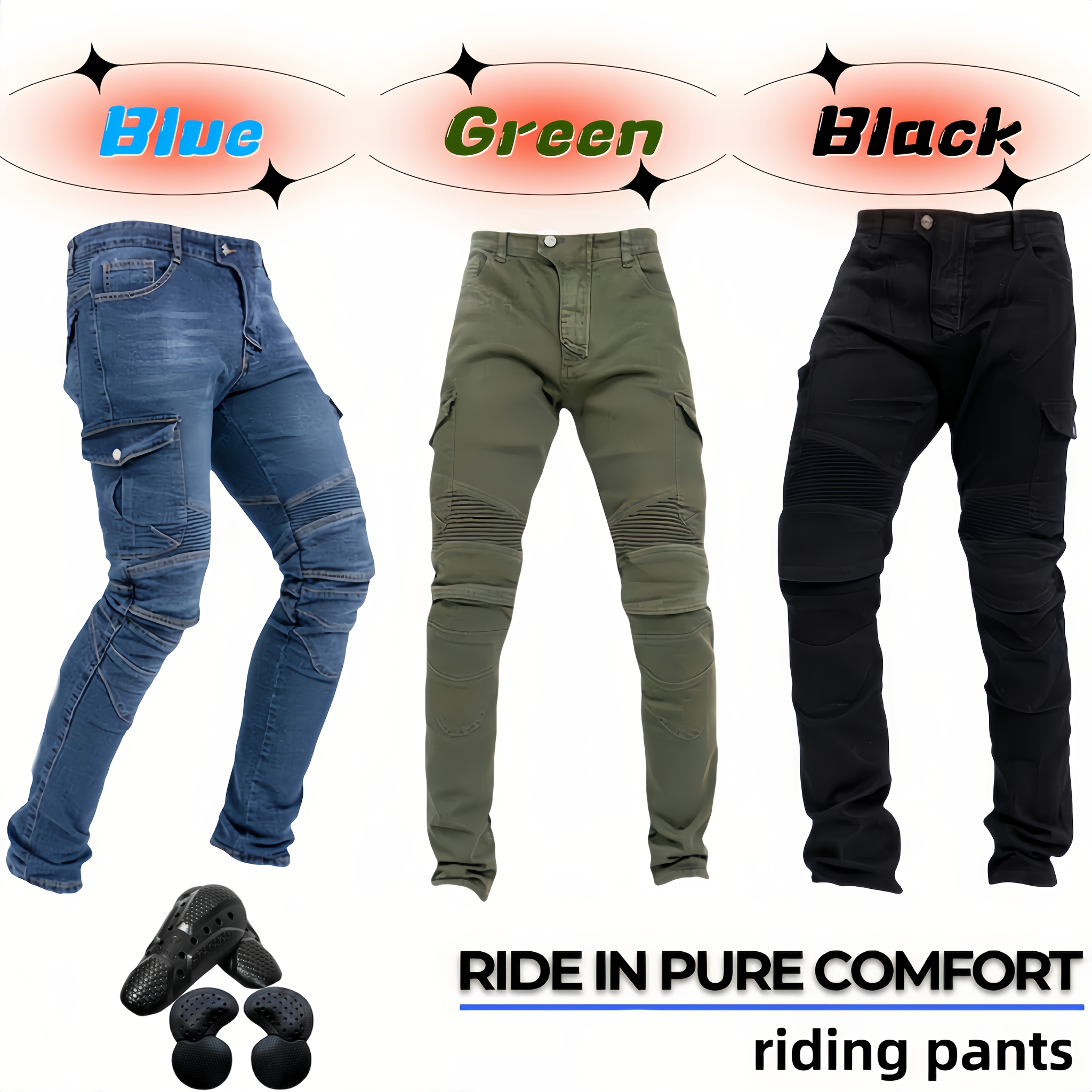 Men's Motorcycle Riding Jeans with Stretch Comfort & Multiple Pockets