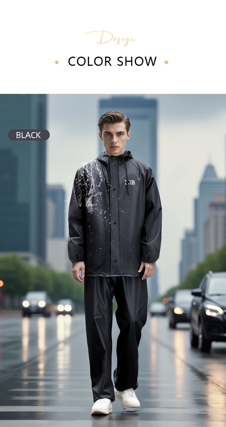 BM Raincoat and Pants for Men, Upper and Lower Separated Heavy Adult Motorcycle Raincoat Suit Black, Suitable for Riding, Outdoor Work, Outdoor Hiking