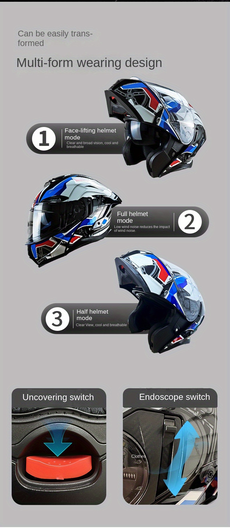 Dual Visor Motorcycle Helmet, Stylish Design, ABS Material, Flip-Up, Unisex Helmet