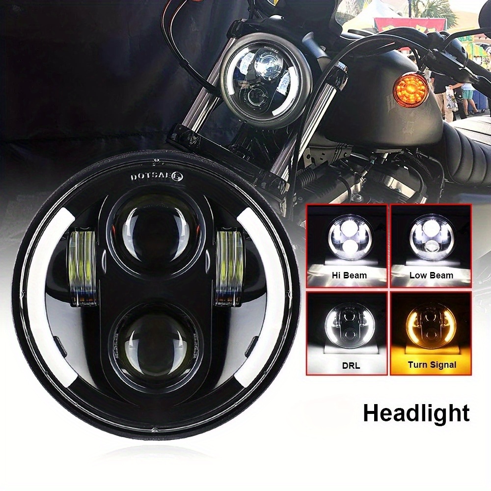 14.61cm LED Motorcycle Headlight - High/Low Beam, DRL & Turn Signal, Fit for Dyna Softail, Sportster, Iron 883, FXCW - 12V, No Battery Needed, Motorcycle Lighting Upgrade, Sleek Headlight Design, Durable Construction