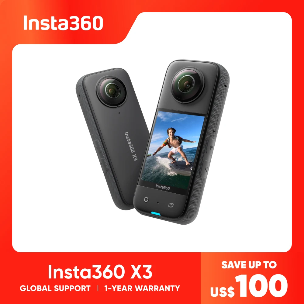 Insta360 X3 – Waterproof 360 Action Camera with 1/2″ 48MP Sensors